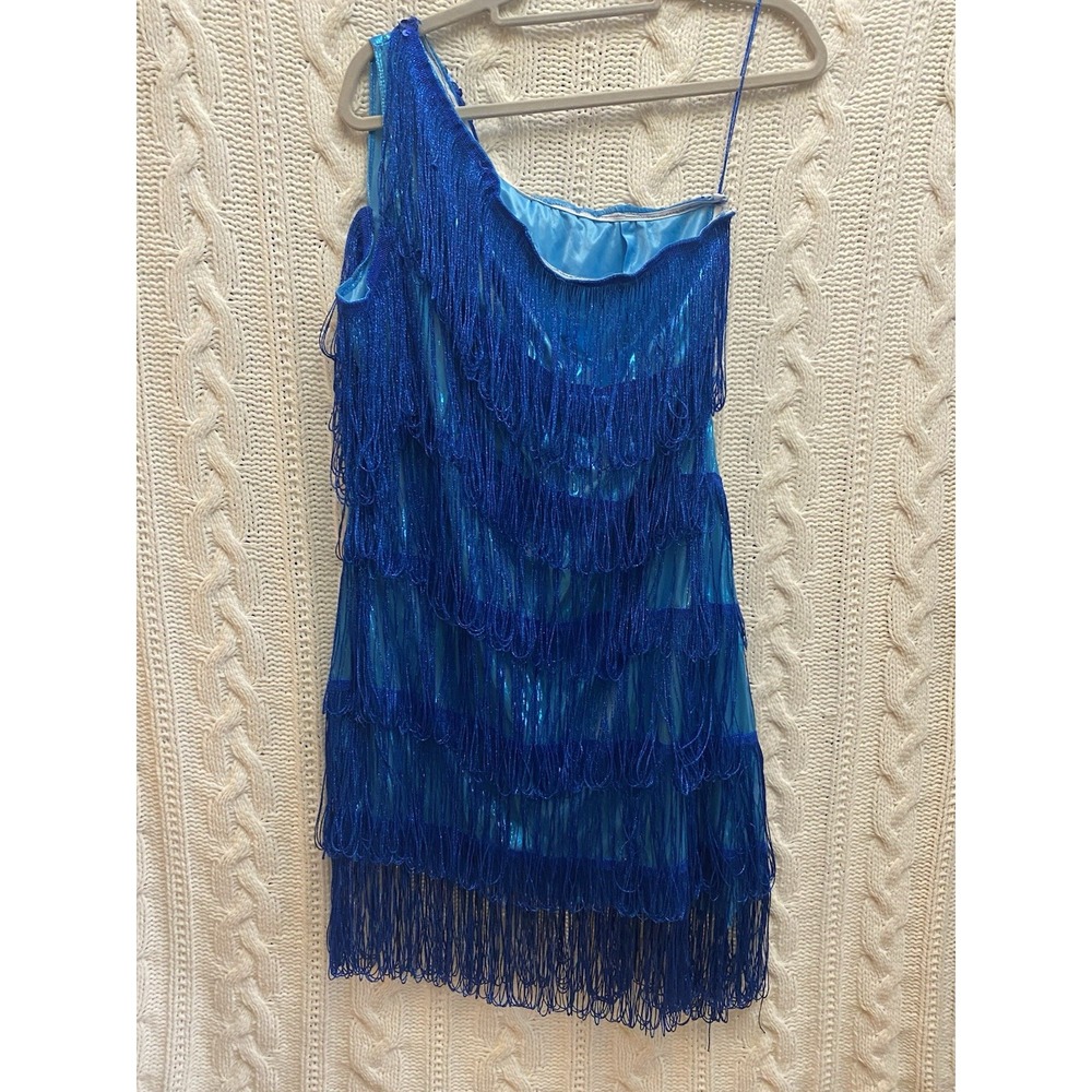Costume Culture‎ by Franco Women's L Halloween Royal Blue Fringe Flapper 20's - Picture 2 of 6